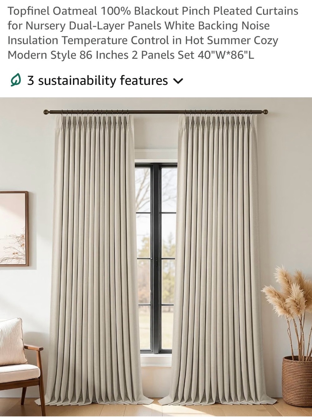 Oatmeal Blackout Pinch Pleat Curtains Dual-Layer 40"W*86"L 2 panel set New